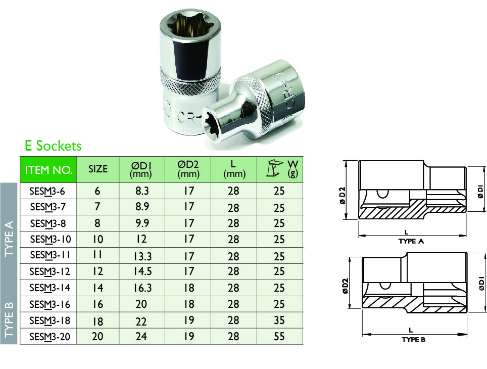 3/8"Dr. E SOCKETS 仁廷企業有限公司